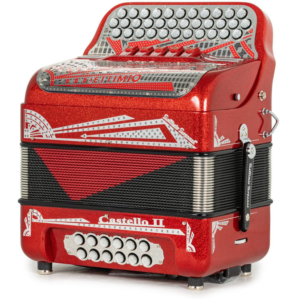 Settimio Soprani Castello II Ultra Compact 5 Switch Accordion FBE Red Glitter with Silver